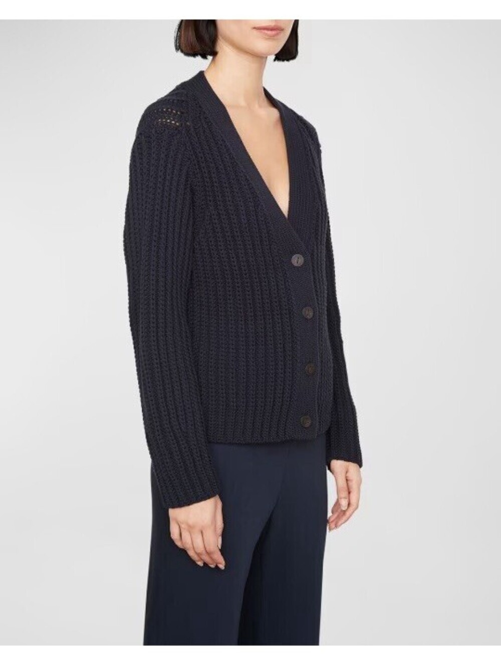 NWT Vince Wave Rib Cardigan Navy Blue Chunky Knit Womens M Old Money $465 MSRP